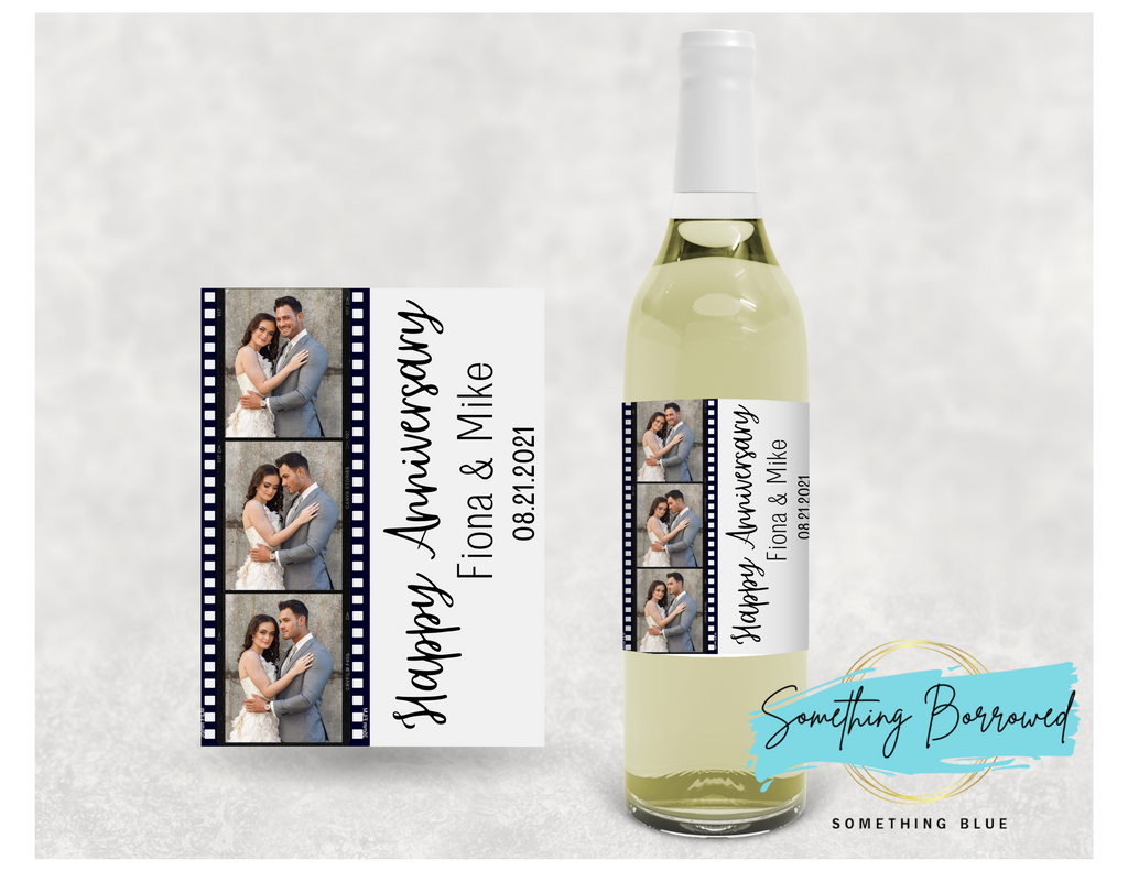 Save The Date -Anniversary Wine Liquor Label (Film Frame) - Something Borrowed Something Blue